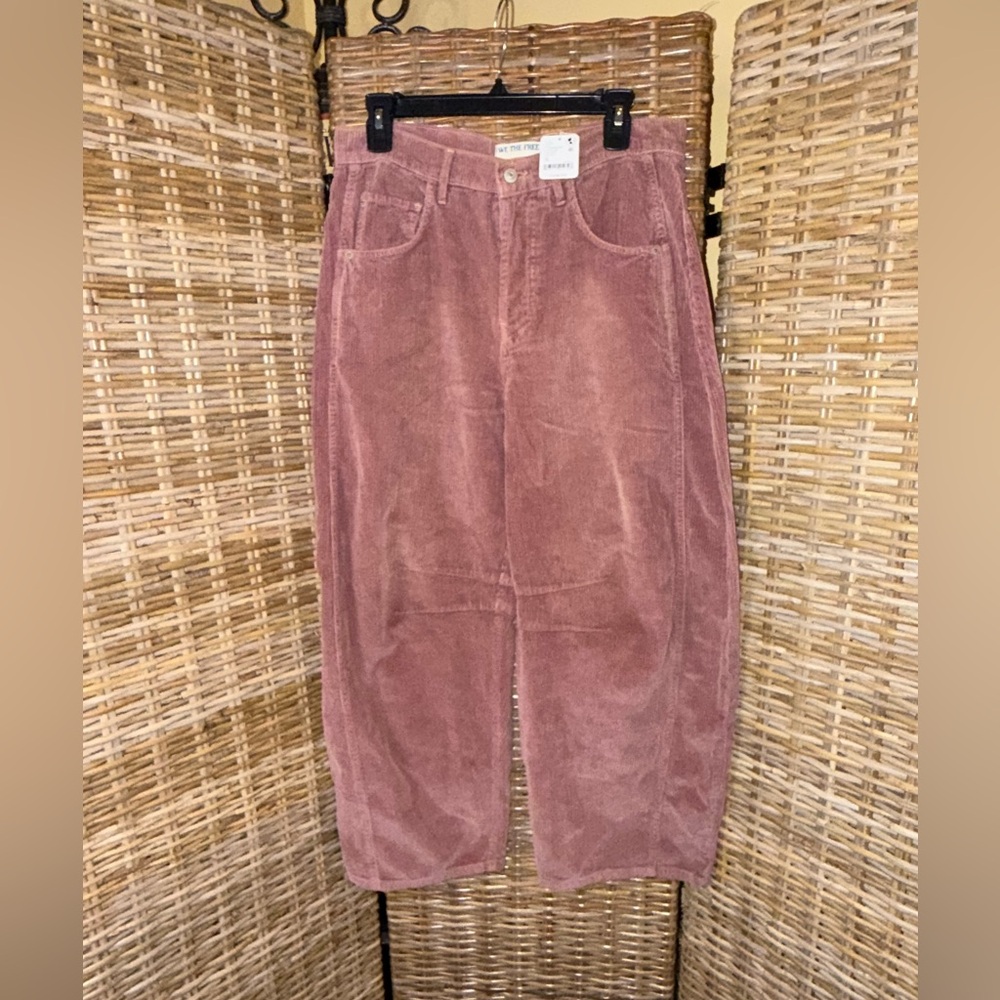 #241 NWT Free People Good Luck Cord Barrel Pant - Withered Rose - Picture 5 of 7